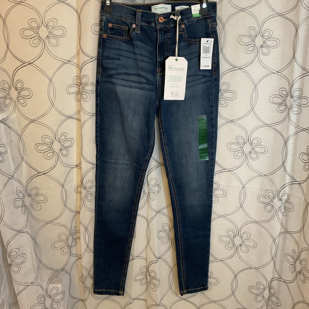 NWT RE Generation Women's High Rise Ankle Skinny‎ Blue Jeans Size 3/26